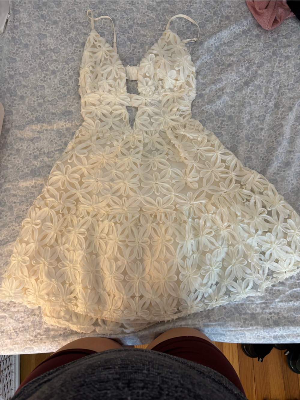 SHEIN Cream Floral Lace Mini Dress